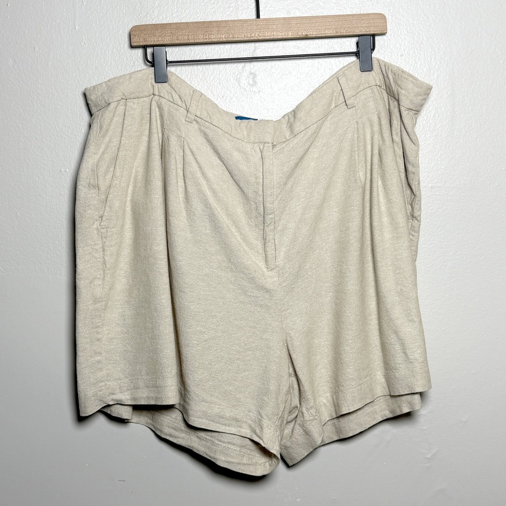 Old Navy Womens Taylor Shorts 2X Beige High Rise Adjustable Waist Linen Resort